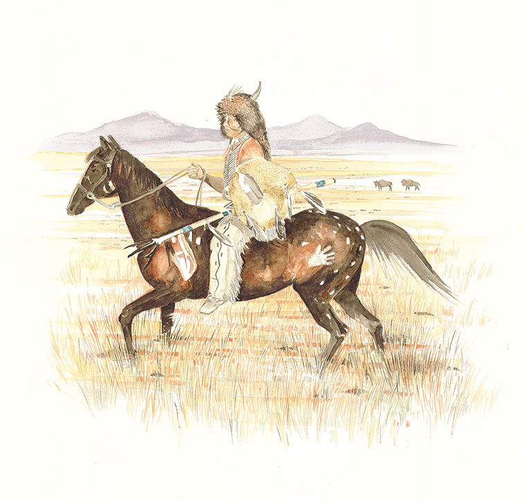 "Bufalo Hunter" watercolor painting by David Browning. 2005