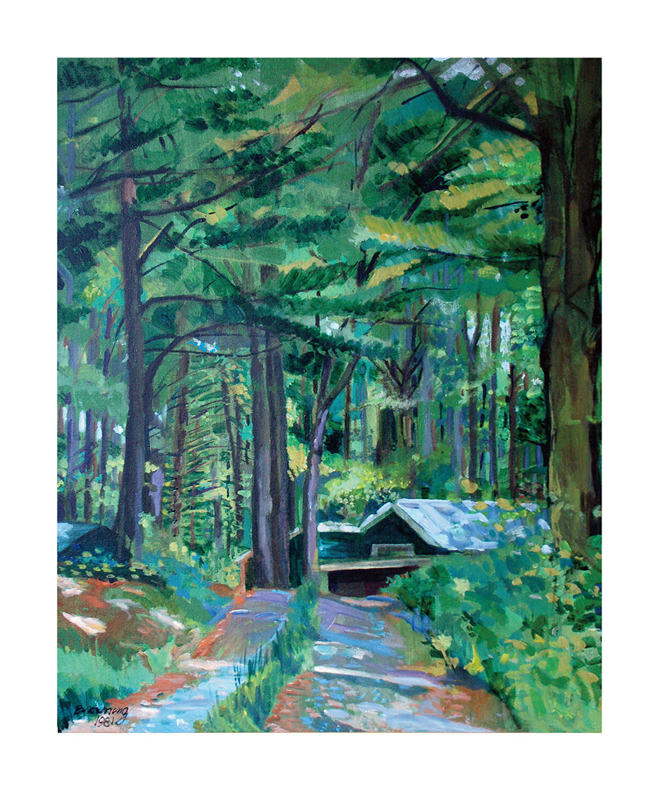 The Cabin in Arlington, Vermont. Acrylic on canvass painting by David Browning. 1981
