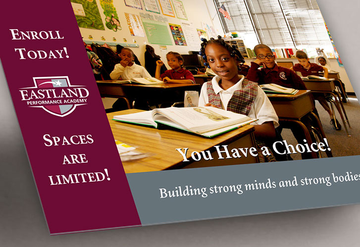 Direct mail postcard prepared for Eastland Performance Academies