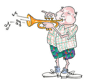 cartoon of my dad playing trumpet